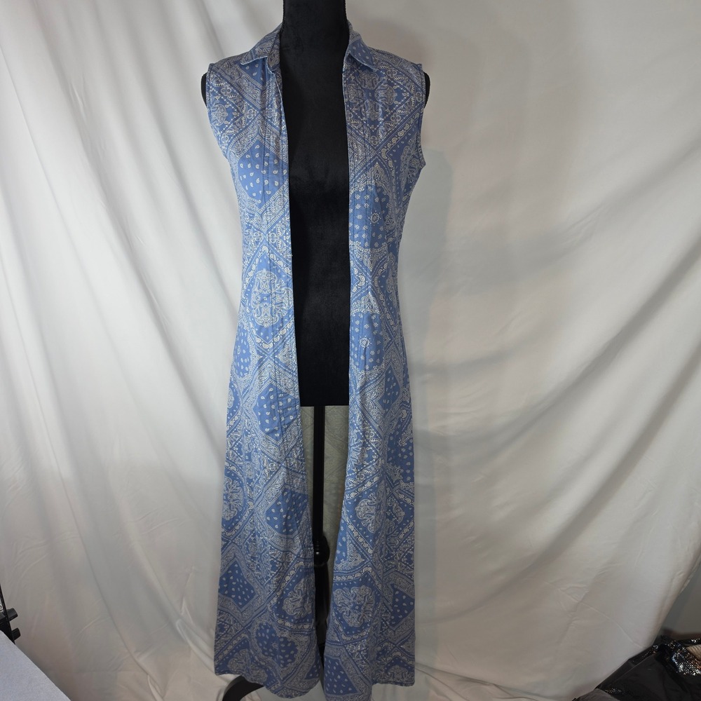 Zola Earthly Fashions Blue Paisley Bandana Maxi Duster Vest Medium Boho